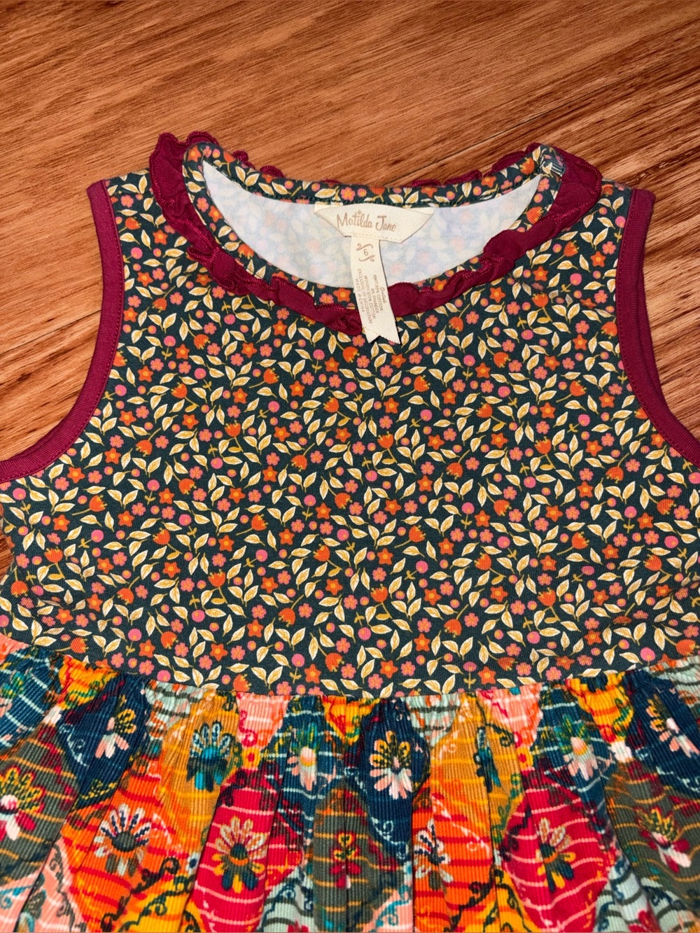 Matilda Jane Boho Floral Patchwork Girls' Dress in Mustard & Maroon size 6 - Picture 4 of 6